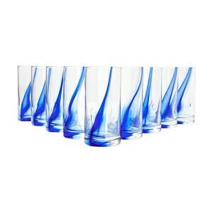 Libbey “Impressions, Ribbon Blue” 9 Highball Cooler Tumbler Glasses 6” 16oz